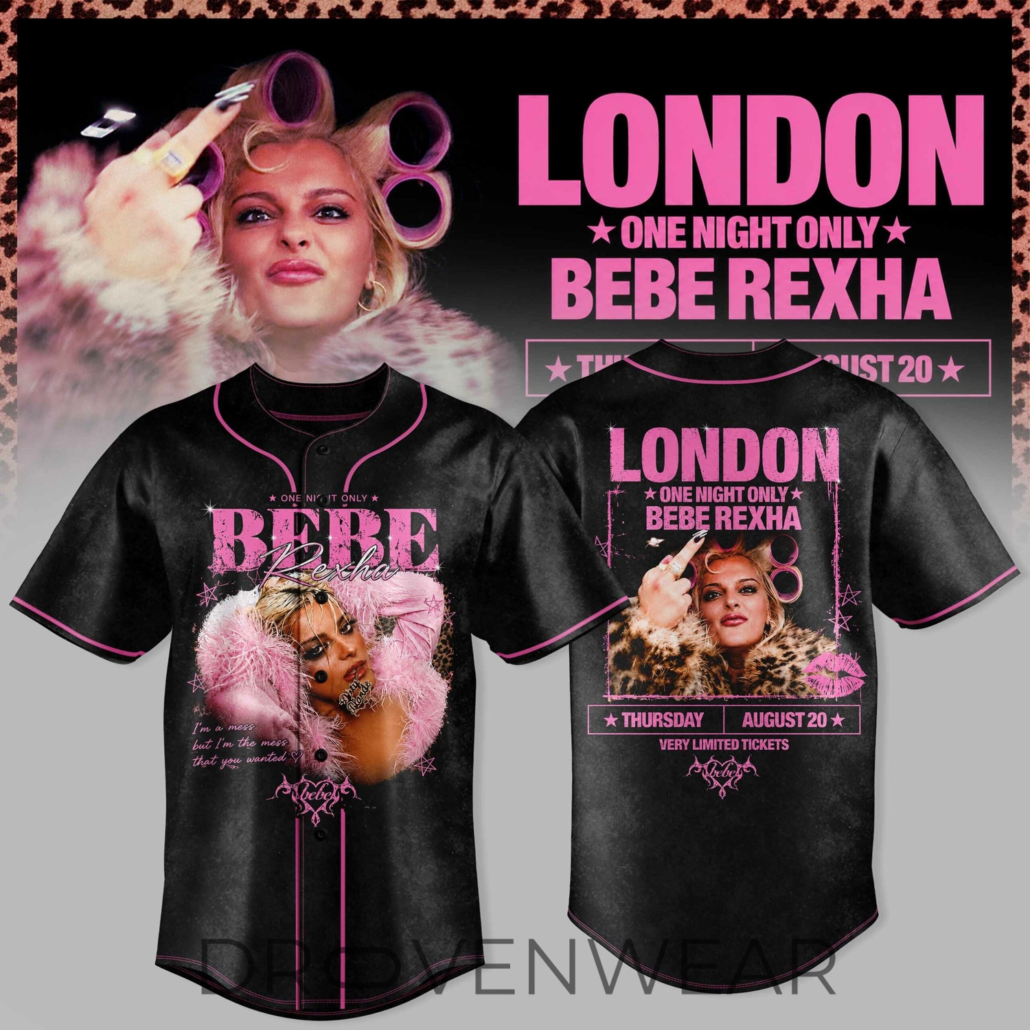 Bebe Rexha London UK Tour Baseball Jersey Collection Bebe Rexha London UK Tour Baseball Jersey Collection
