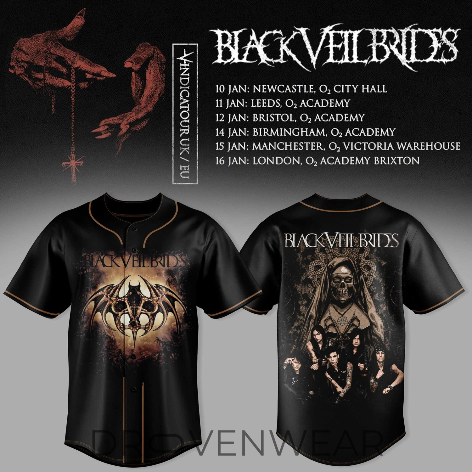 Black Veil Brides UK Tour 2026 Limited Edition Baseball Jersey V3 Black Veil Brides UK Tour 2026 Limited Edition Baseball Jersey V3