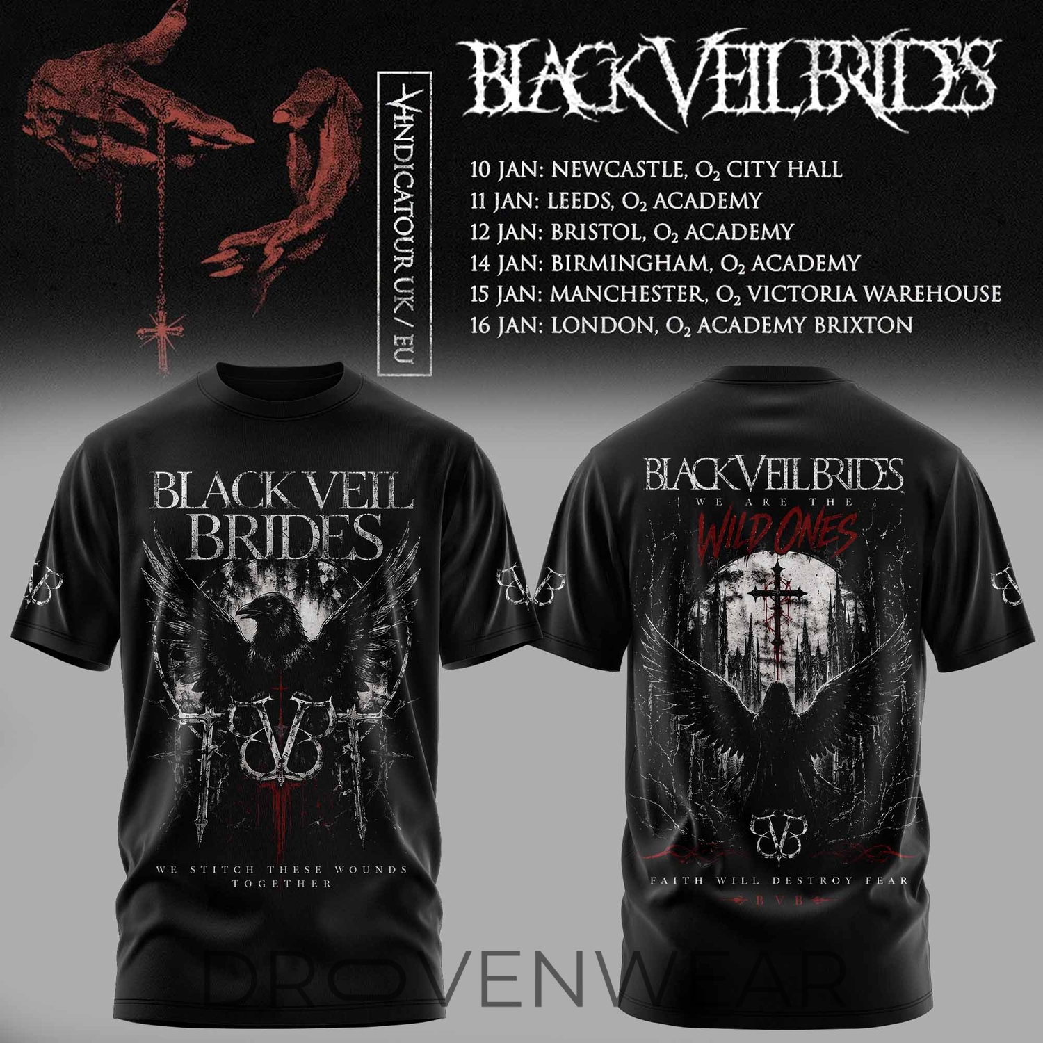Black Veil Brides UK Tour 2026 Limited Edition T-Shirt V2 Black Veil Brides UK Tour 2026 Limited Edition T-Shirt V2