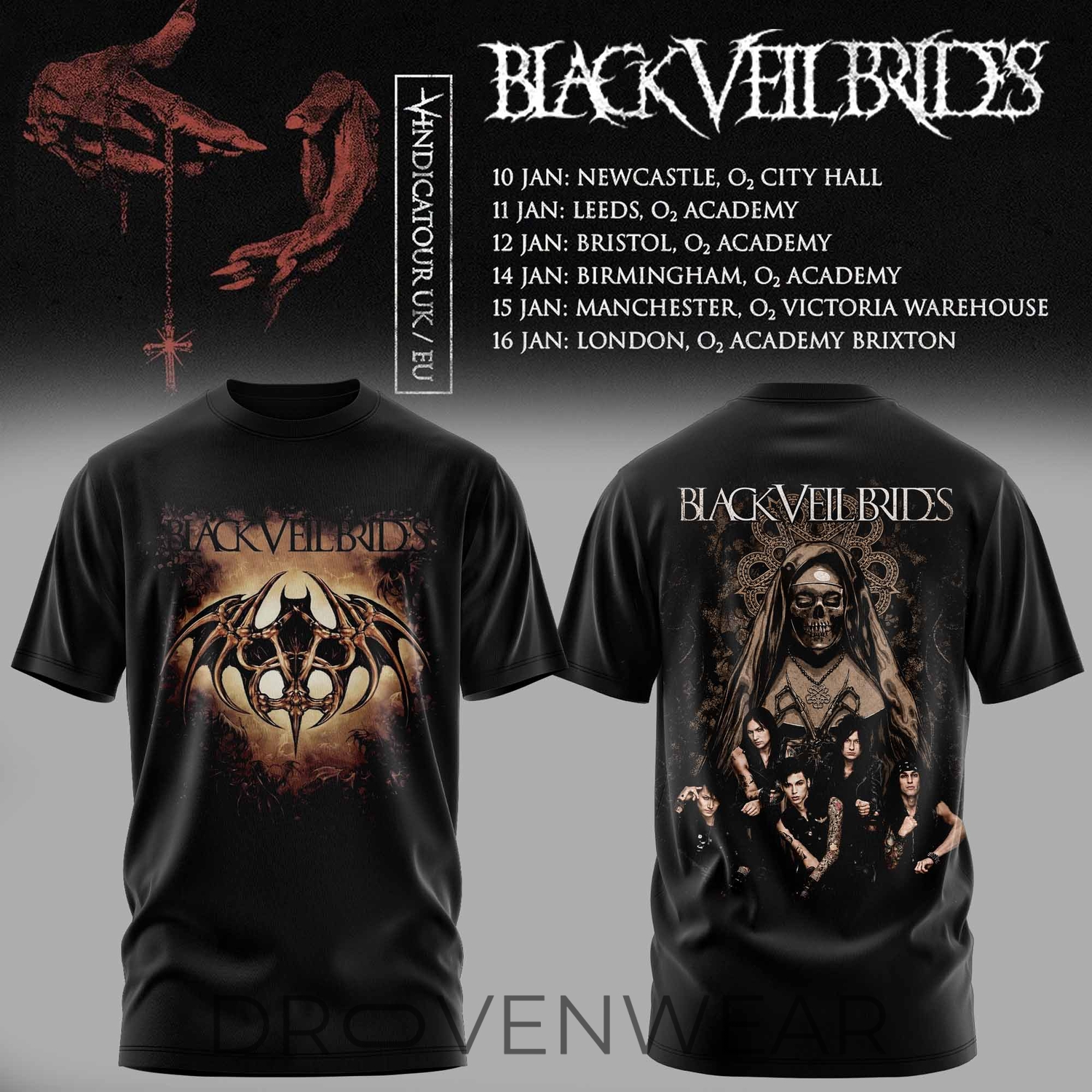 Black Veil Brides UK Tour 2026 Limited Edition T-Shirt V3 Black Veil Brides UK Tour 2026 Limited Edition T-Shirt V3