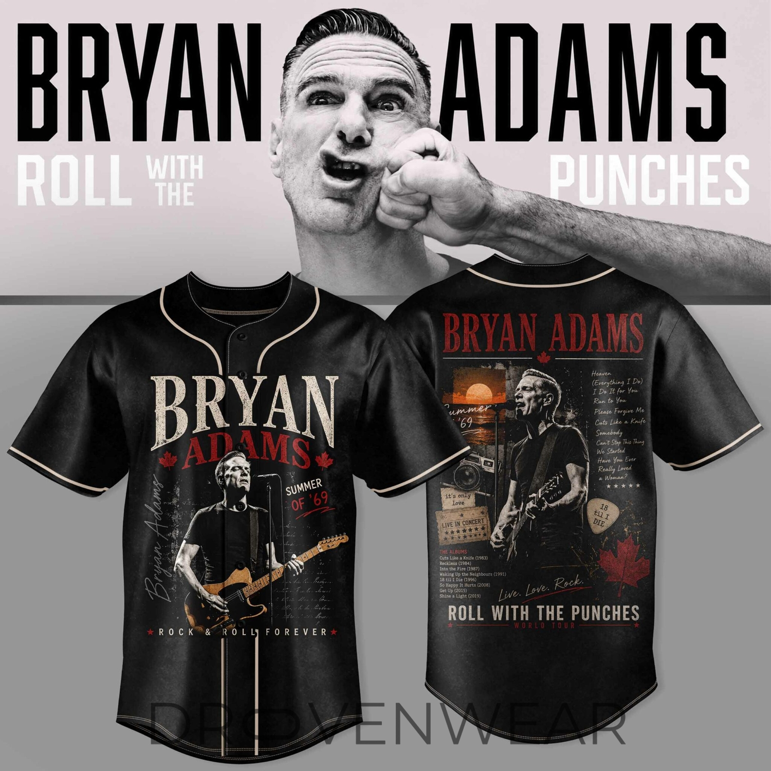 Bryan Adams - Roll With The Punches Tour Baseball Jersey V4 Bryan Adams - Roll With The Punches Tour Baseball Jersey V4