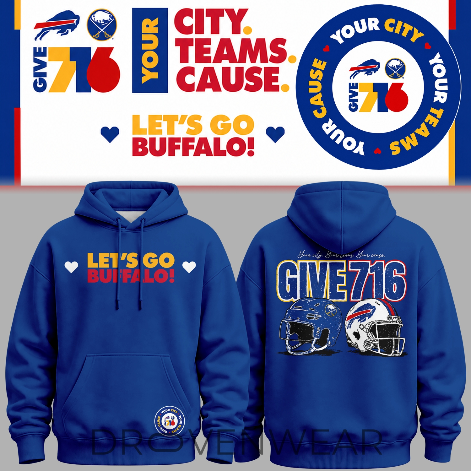 Buffalo Bills x Buffalo Sabres "Your City Your Teams Your Cause" Give 716 Special Hoodie Buffalo Bills x Buffalo Sabres "Your City Your Teams Your Cause" Give 716 Special Hoodie