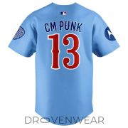 Chicago Cubs x CM Punk Limited Edition #13 Blue Baseball Jersey - Image 3