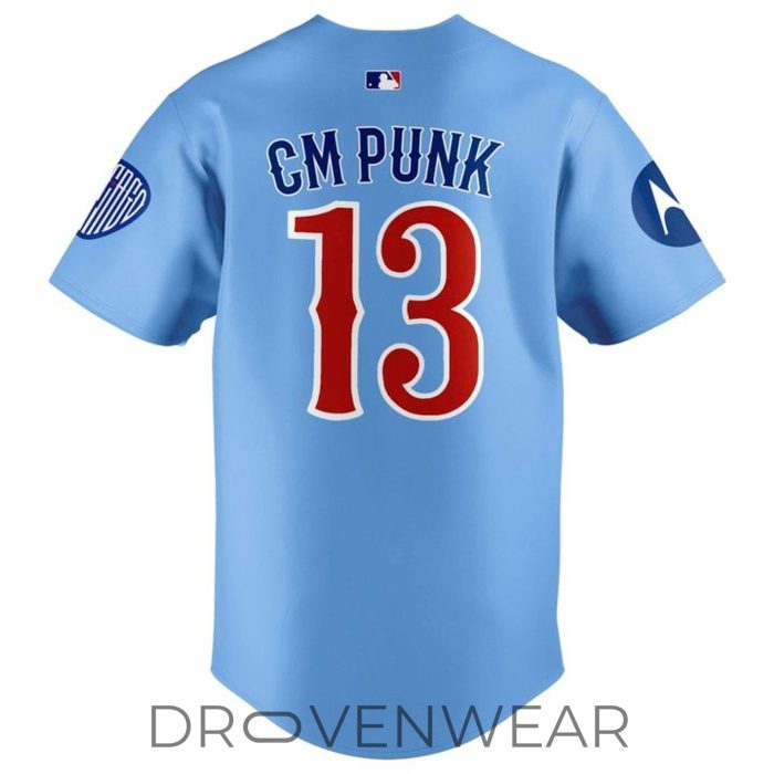Chicago Cubs x CM Punk Limited Edition #13 Blue Baseball Jersey - Image 3
