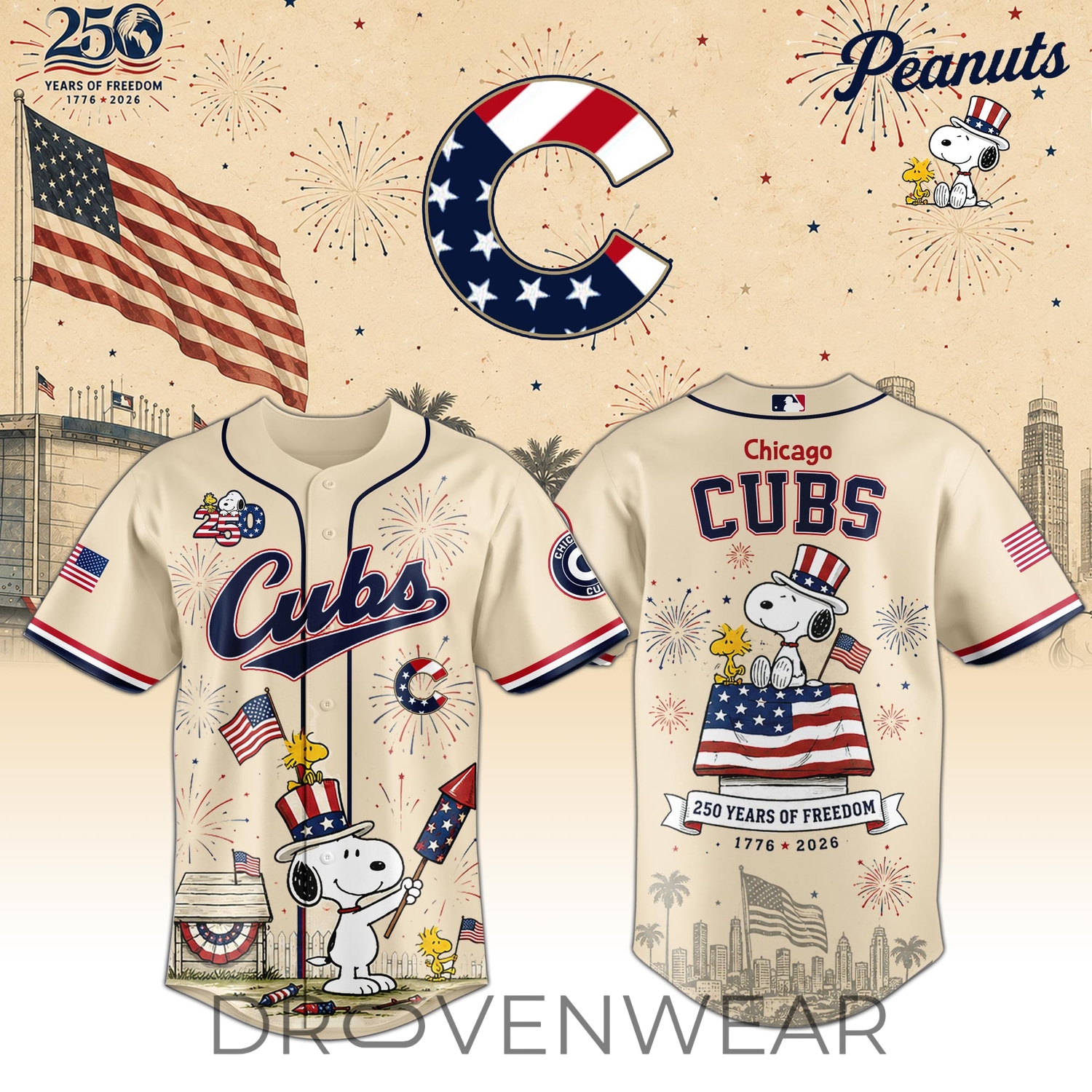 Chicago Cubs x Snoopy USA 250th Anniversary 2026 Special Baseball Jersey Chicago Cubs x Snoopy USA 250th Anniversary 2026 Special Baseball Jersey