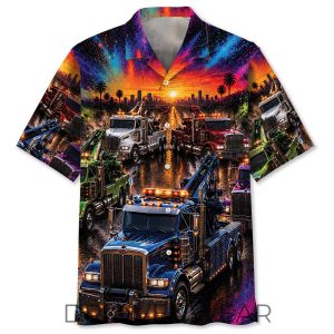 Color Blast Tow Truck Hawaiian Shirt for Truck Lovers by Drovenwear.com