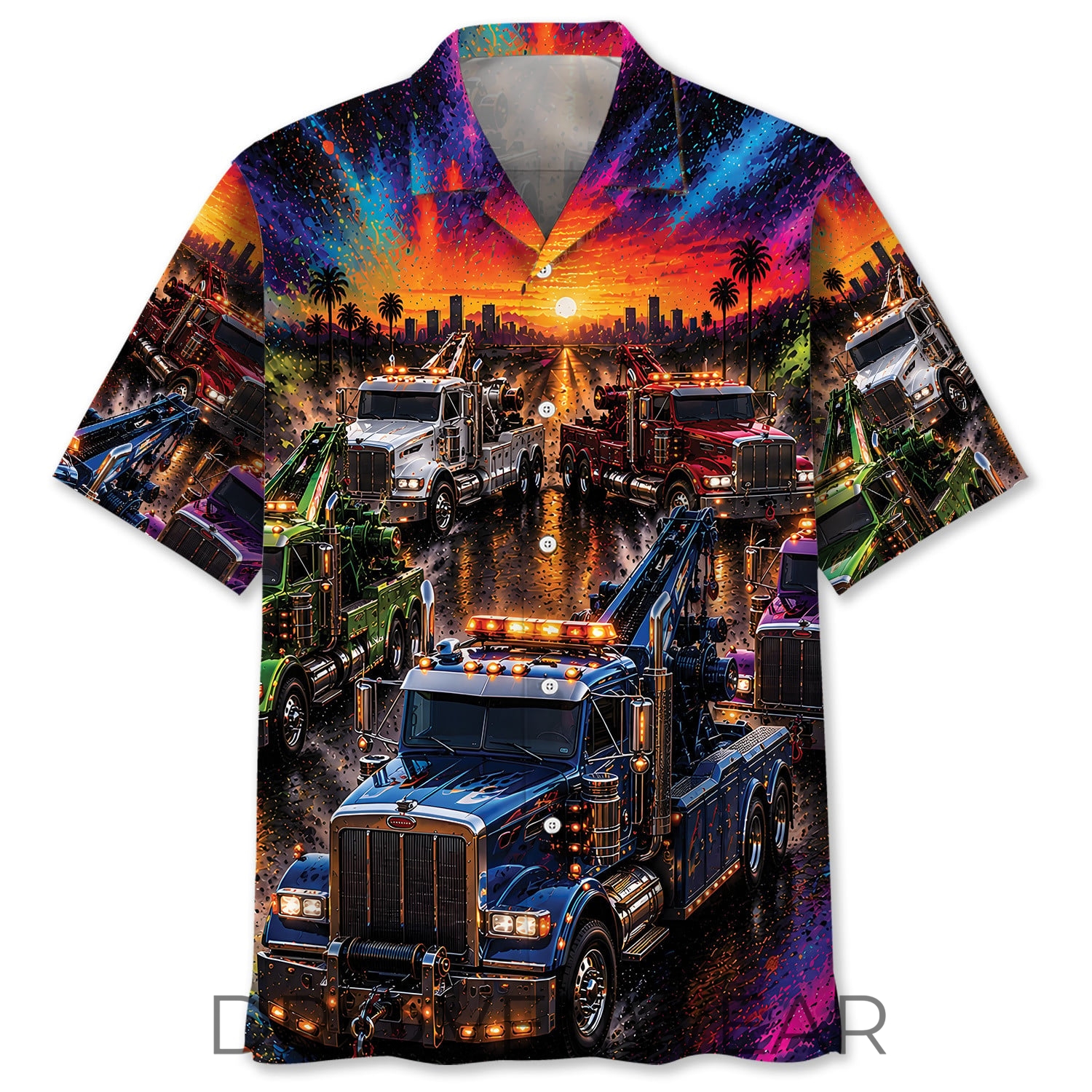 Color Blast Tow Truck Hawaiian Shirt for Truck Lovers Color Blast Tow Truck Hawaiian Shirt for Truck Lovers