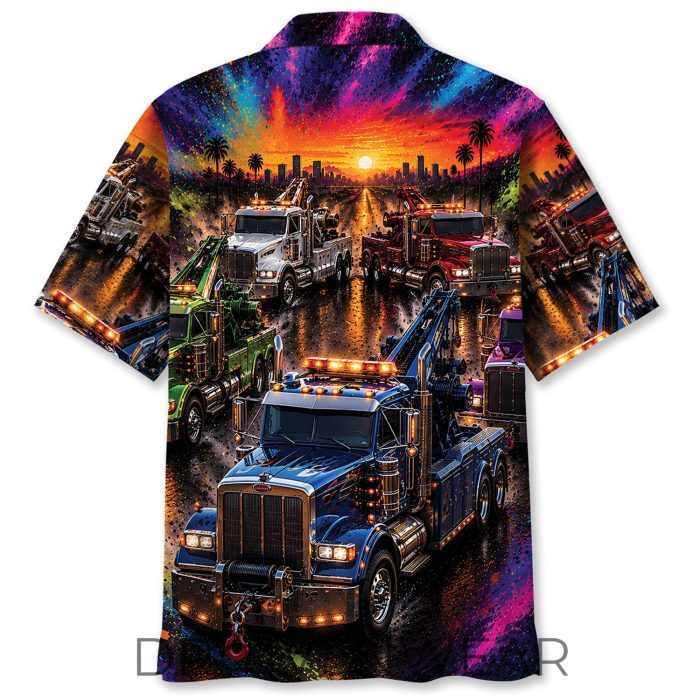 Color Blast Tow Truck Hawaiian Shirt for Truck Lovers - Image 3