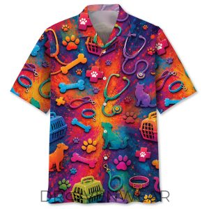 Colorful Veterinarian Vintage Art Hawaiian Shirt by Drovenwear.com