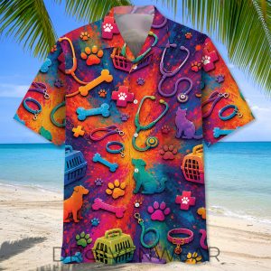 Colorful Veterinarian Vintage Art Hawaiian Shirt by Drovenwear.com