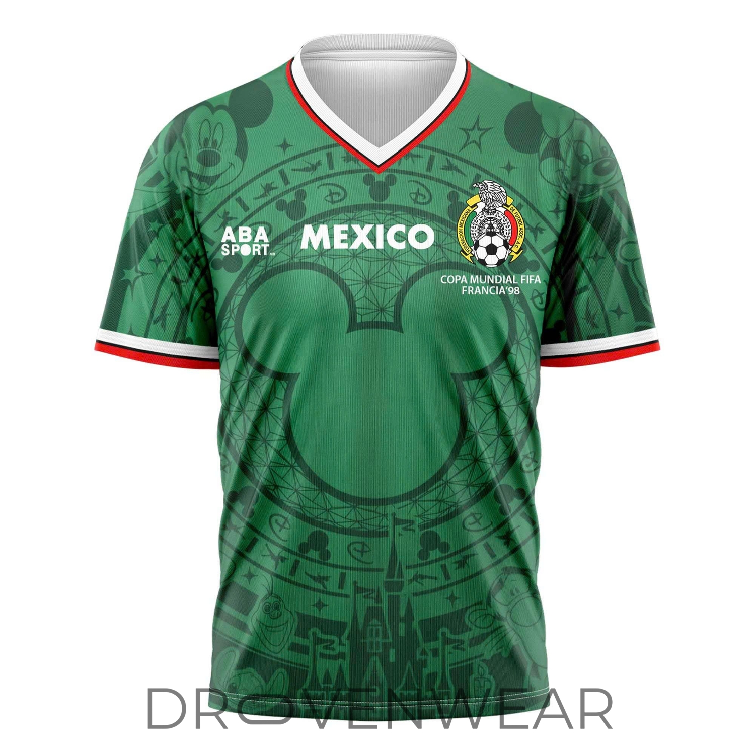 Custom Mexico FIFA World Cup 2026 Mickey Inspired V-Neck Jersey with Name and Number Custom Mexico FIFA World Cup 2026 Mickey Inspired V-Neck Jersey with Name and Number