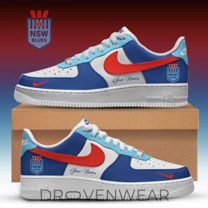 Custom NSW Blues Nike Air Force 1 Low Sneakers for Loyal Fans by Drovenwear.com