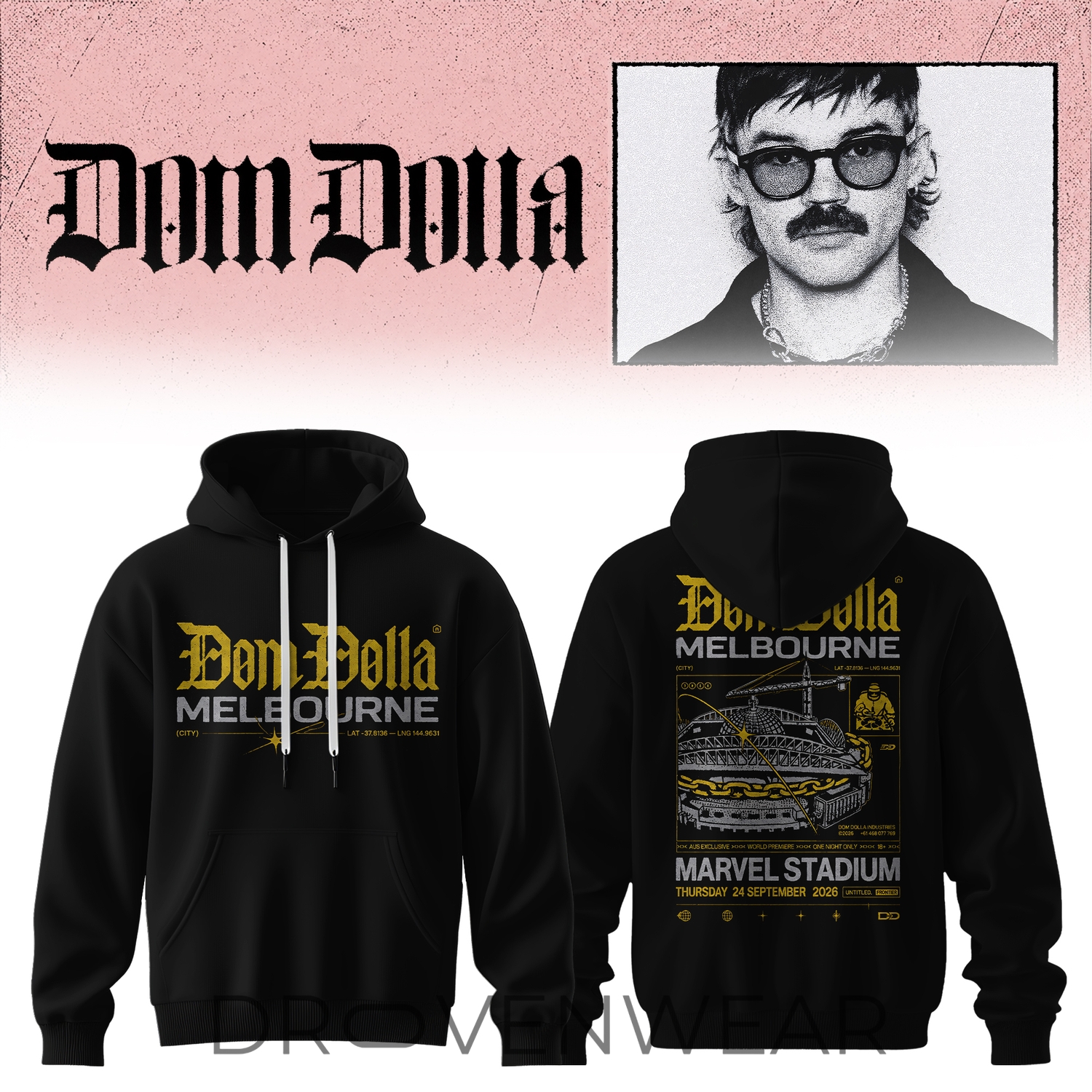 DOM Dolla Tour 2026 Limited Edition Baseball Hoodie V2 DOM Dolla Tour 2026 Limited Edition Baseball Hoodie V2