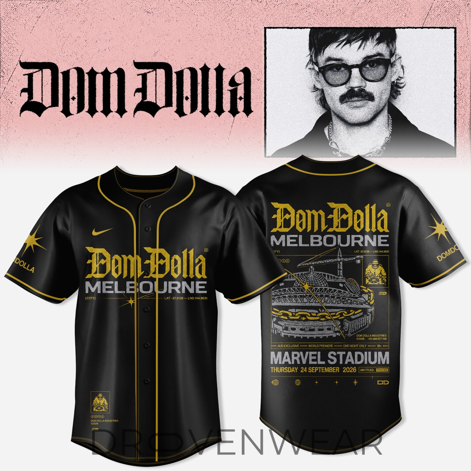 DOM Dolla Tour 2026 Limited Edition Baseball Jersey V4 DOM Dolla Tour 2026 Limited Edition Baseball Jersey V4