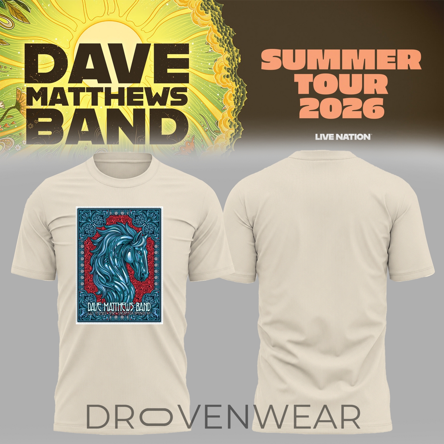 Dave Matthews Band Summer Tour 2026 At Saratoga Springs,ny 3D T-shirt Dave Matthews Band Summer Tour 2026 At Saratoga Springs,ny 3D T-shirt