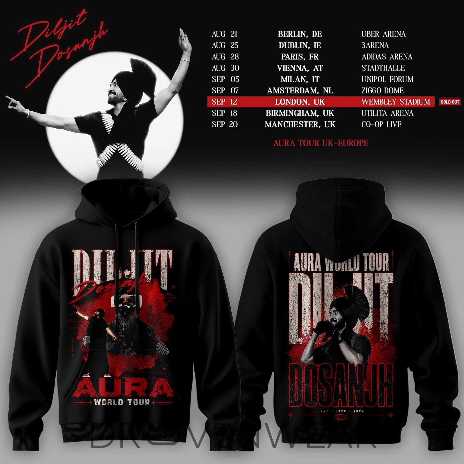 Diljit Dosanjh Aura World Tour 26 Europe & UK Edition Hoodie Diljit Dosanjh Aura World Tour 26 Europe & UK Edition Hoodie