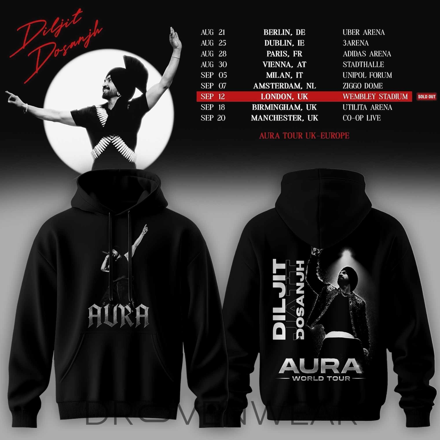 Diljit Dosanjh Aura World Tour 26 Europe & UK Edition Limited Edition Hoodie Diljit Dosanjh Aura World Tour 26 Europe & UK Edition Limited Edition Hoodie