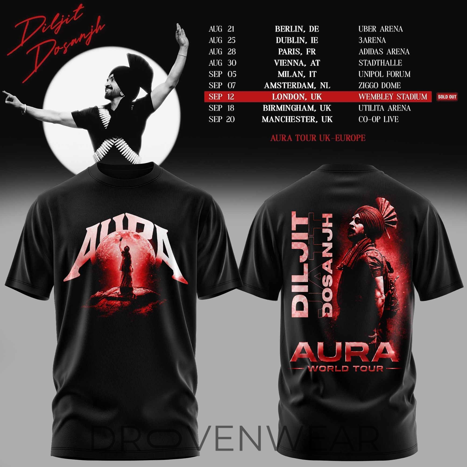 Diljit Dosanjh Aura World Tour 26 Europe & UK Edition Limited Edition T-Shirt Diljit Dosanjh Aura World Tour 26 Europe & UK Edition Limited Edition T-Shirt