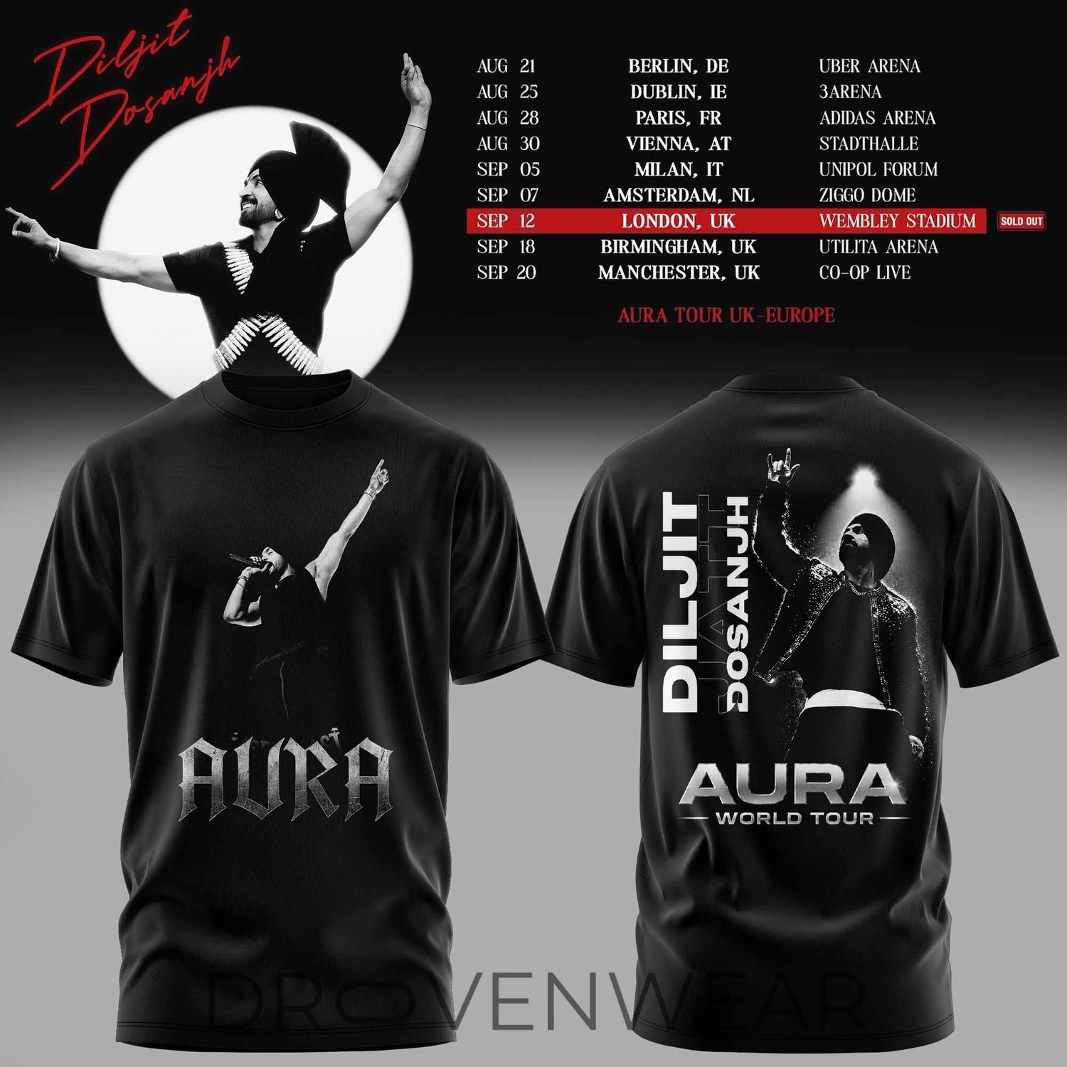 Diljit Dosanjh Aura World Tour 26 Europe & UK Edition Limited Edition Tee Diljit Dosanjh Aura World Tour 26 Europe & UK Edition Limited Edition Tee