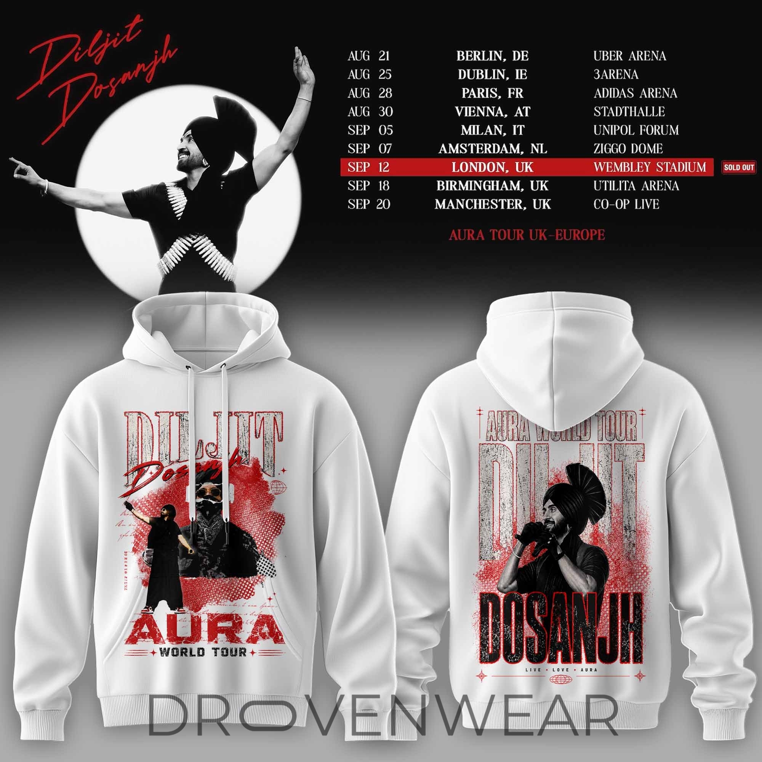 Diljit Dosanjh Aura World Tour 26 Europe & UK Edition New Version Hoodie Diljit Dosanjh Aura World Tour 26 Europe & UK Edition New Version Hoodie