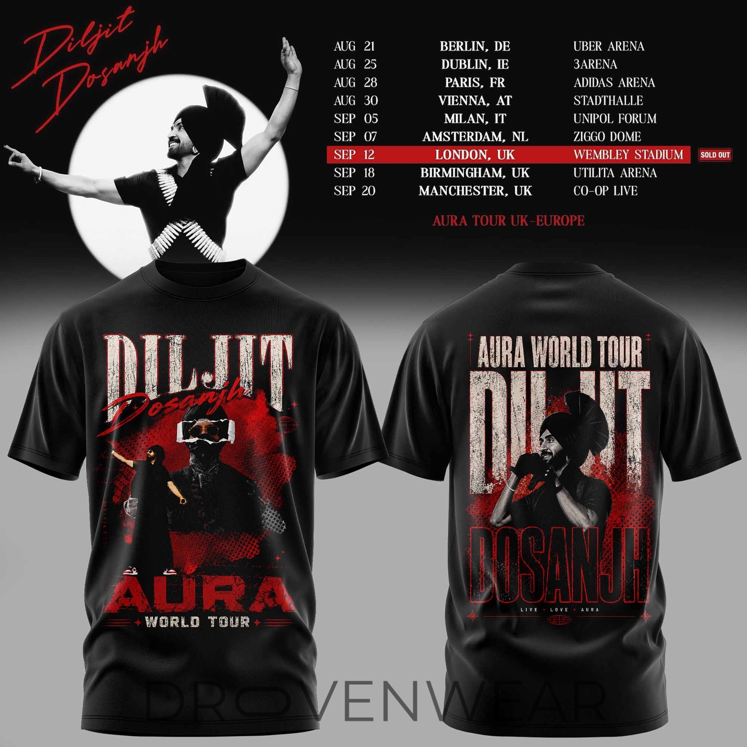 Diljit Dosanjh Aura World Tour 26 Europe & UK Edition Tee Diljit Dosanjh Aura World Tour 26 Europe & UK Edition Tee
