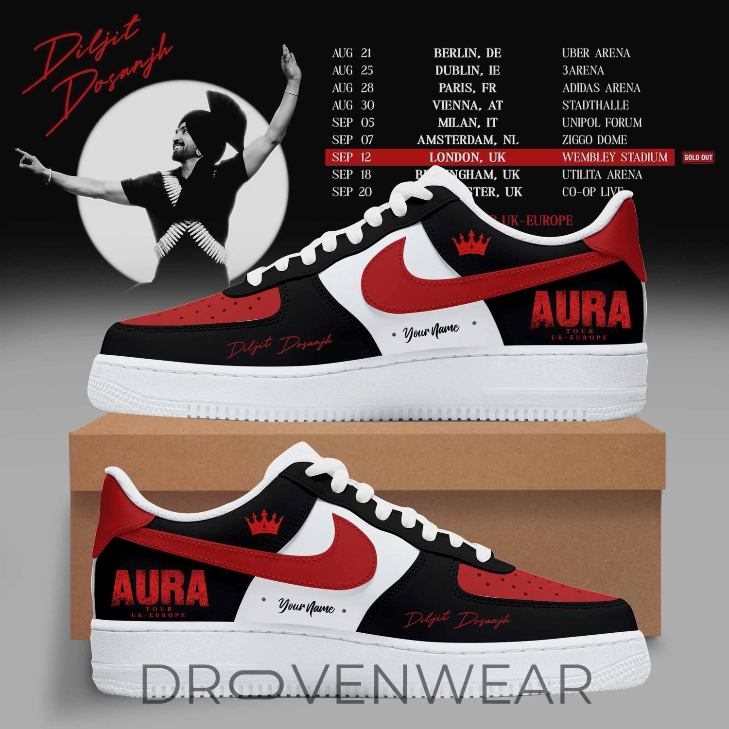 Diljit Dosanjh Aura World Tour 266 Europe & UK Edition Black AF1 Shoes Diljit Dosanjh Aura World Tour 266 Europe & UK Edition Black AF1 Shoes