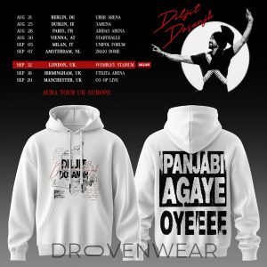 Diljit Dosanjhs Aura World Tour 2026 White Edition Hoodie by Drovenwear.com