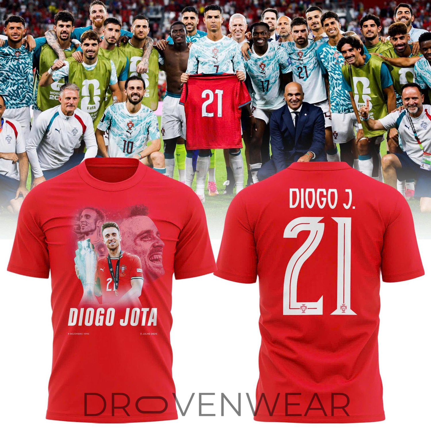Diogo Jota 21 Portugal Casual Memorial Red Cotton Shirt Diogo Jota 21 Portugal Casual Memorial Red Cotton Shirt