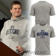 Drake Maye Be A Blessing Graphic T-Shirt 2026 Gray New England Patriots Fan Apparel
