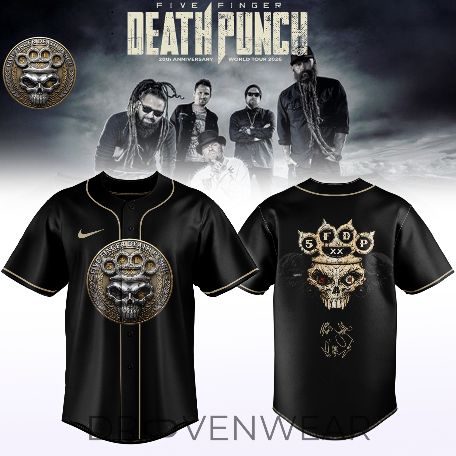 Five Finger Death Punch "hits Me Tour" 2026 Signed - Baseball Jersey Five Finger Death Punch "hits Me Tour" 2026 Signed - Baseball Jersey