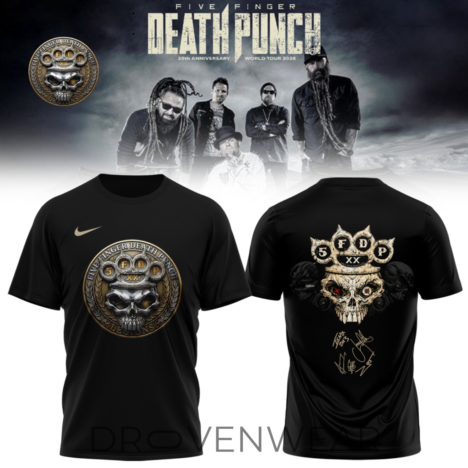 Five Finger Death Punch "hits Me Tour" 2026 Signed - Tshirt Ver2 Five Finger Death Punch "hits Me Tour" 2026 Signed - Tshirt Ver2