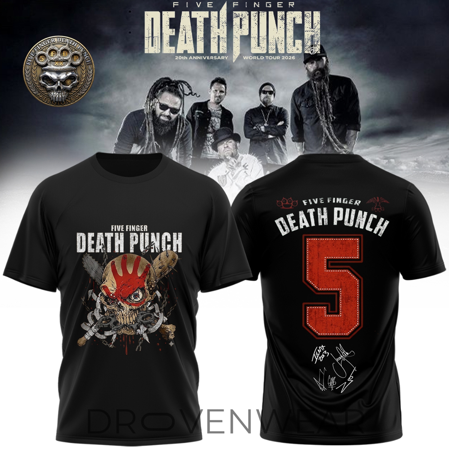 Five Finger Death Punch "hits Me Tour" 2026 Signed - Tshirt Ver3 Five Finger Death Punch "hits Me Tour" 2026 Signed - Tshirt Ver3