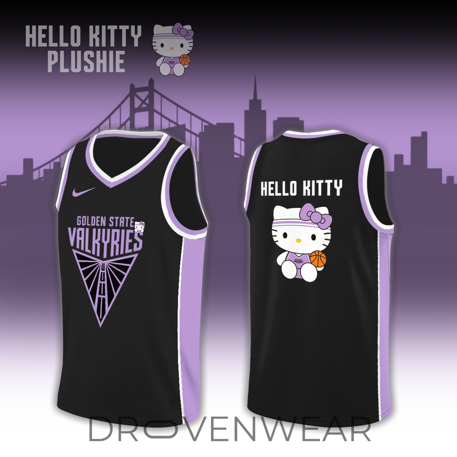 Golden State Valkyries WNBA x Hello Kitty Basketball Jersey Black Edition Custom for Fans Golden State Valkyries WNBA x Hello Kitty Basketball Jersey Black Edition Custom for Fans