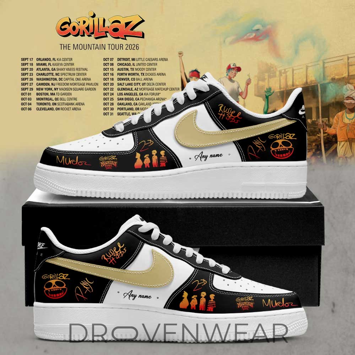 Gorillaz The Mountain Tour (2026-2027) Signature Custom Name AF1 Shoes Gorillaz The Mountain Tour (2026-2027) Signature Custom Name AF1 Shoes