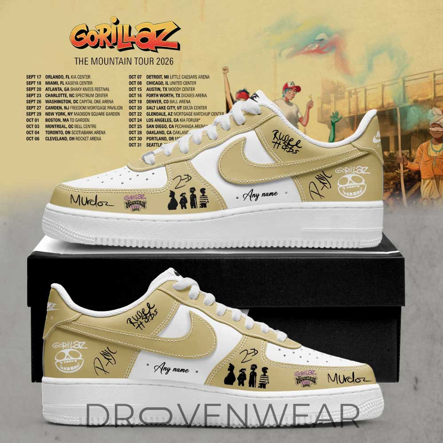 Gorillaz The Mountain Tour (2026-2027) Signature Custom Name AF1 Shoes V2 Gorillaz The Mountain Tour (2026-2027) Signature Custom Name AF1 Shoes V2