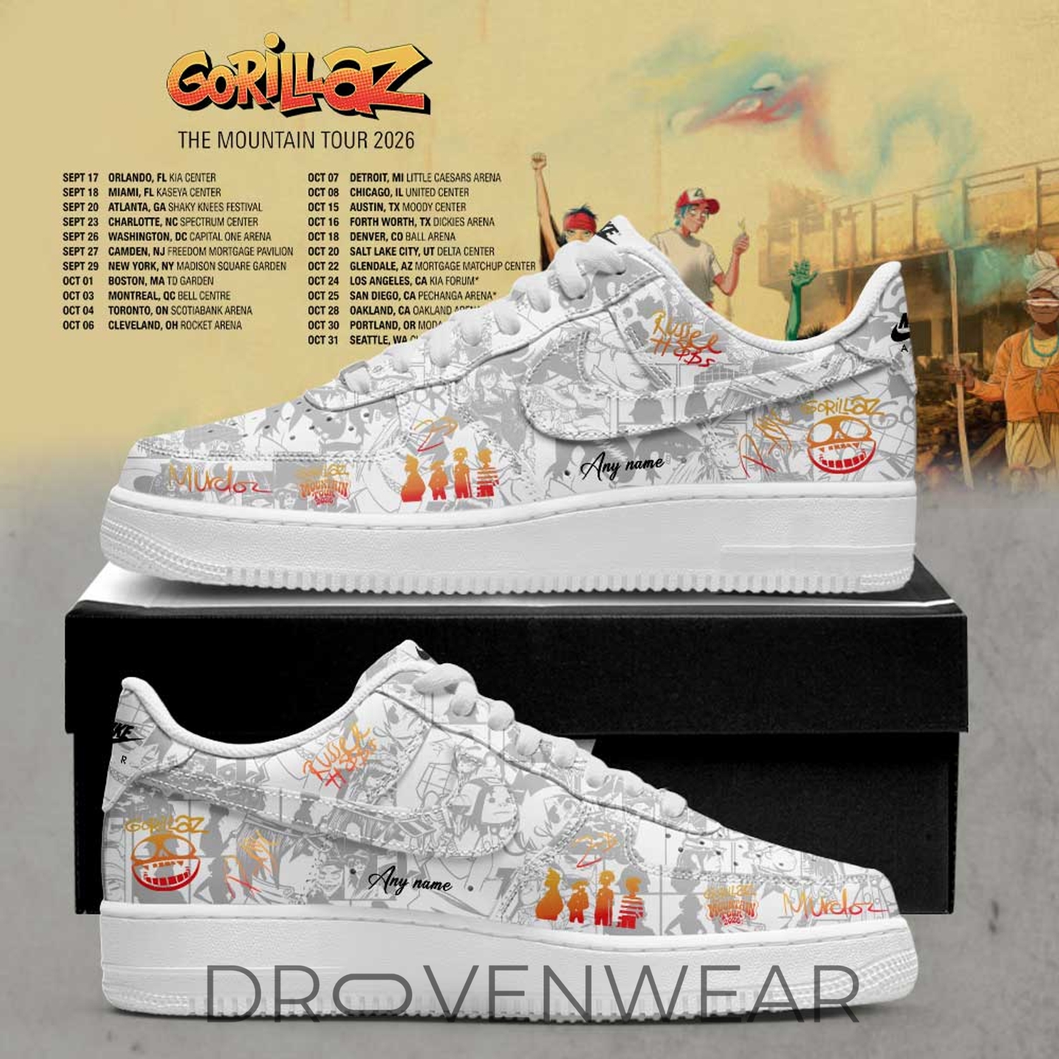 Gorillaz The Mountain Tour (2026-2027) Signature Custom Name AF1 Shoes V4 Gorillaz The Mountain Tour (2026-2027) Signature Custom Name AF1 Shoes V4