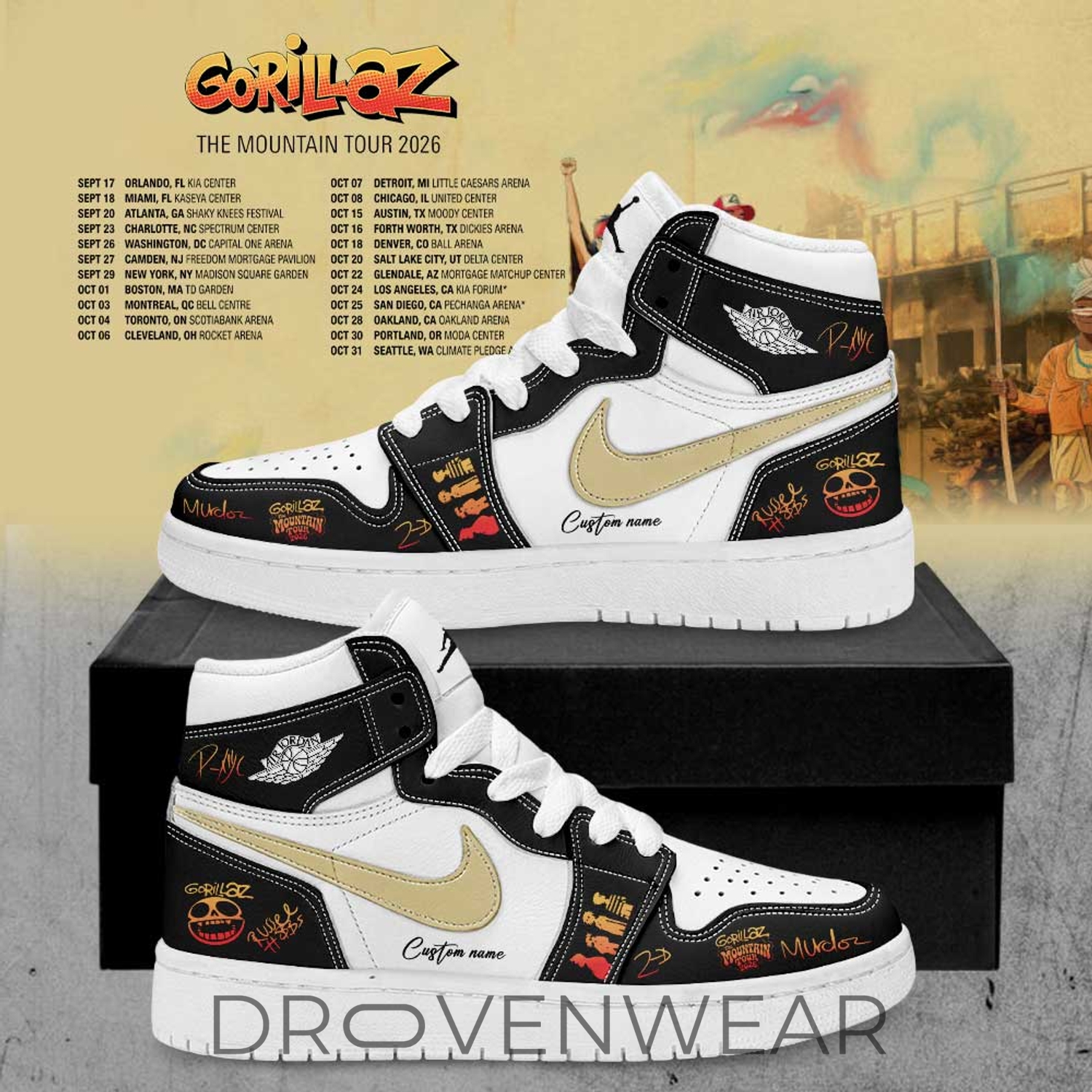 Gorillaz The Mountain Tour (2026-2027) Signature Custom Name JD Shoes Gorillaz The Mountain Tour (2026-2027) Signature Custom Name JD Shoes