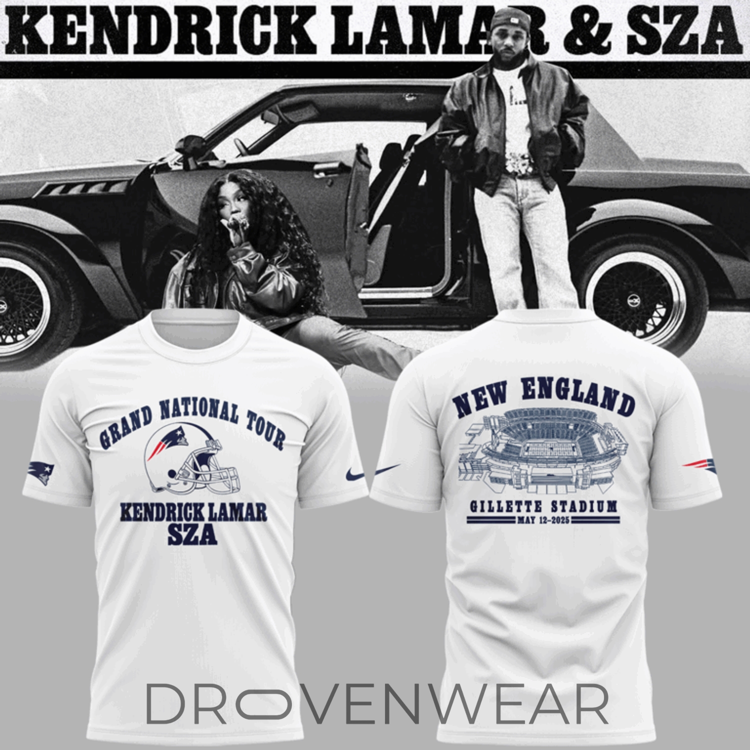Grand National Tour x New England Patriots Limited Edition White T-Shirt Grand National Tour x New England Patriots Limited Edition White T-Shirt