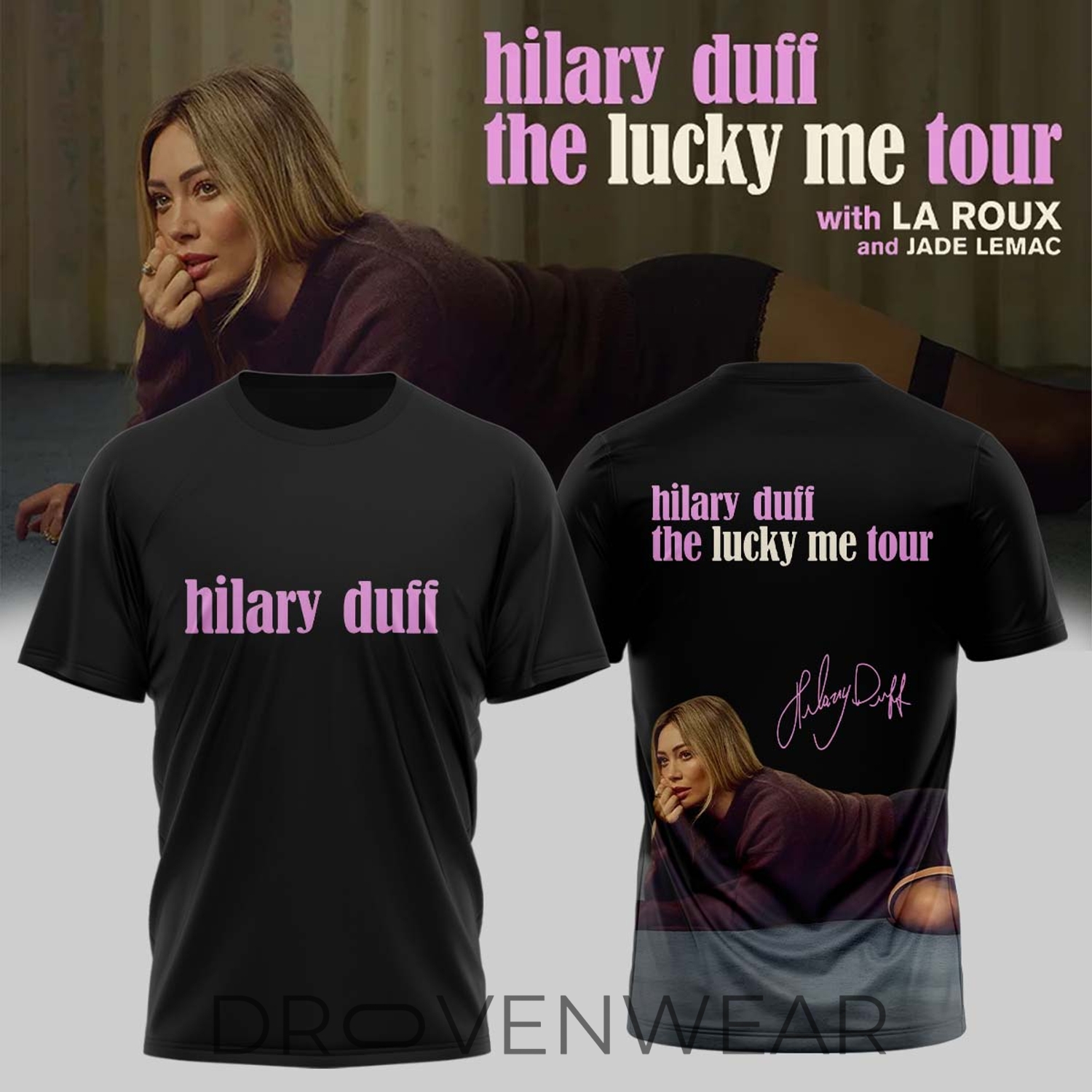 Hilary Duff The Lucky Me Tour 2026 Black Signature T-Shirt Collection Hilary Duff The Lucky Me Tour 2026 Black Signature T-Shirt Collection