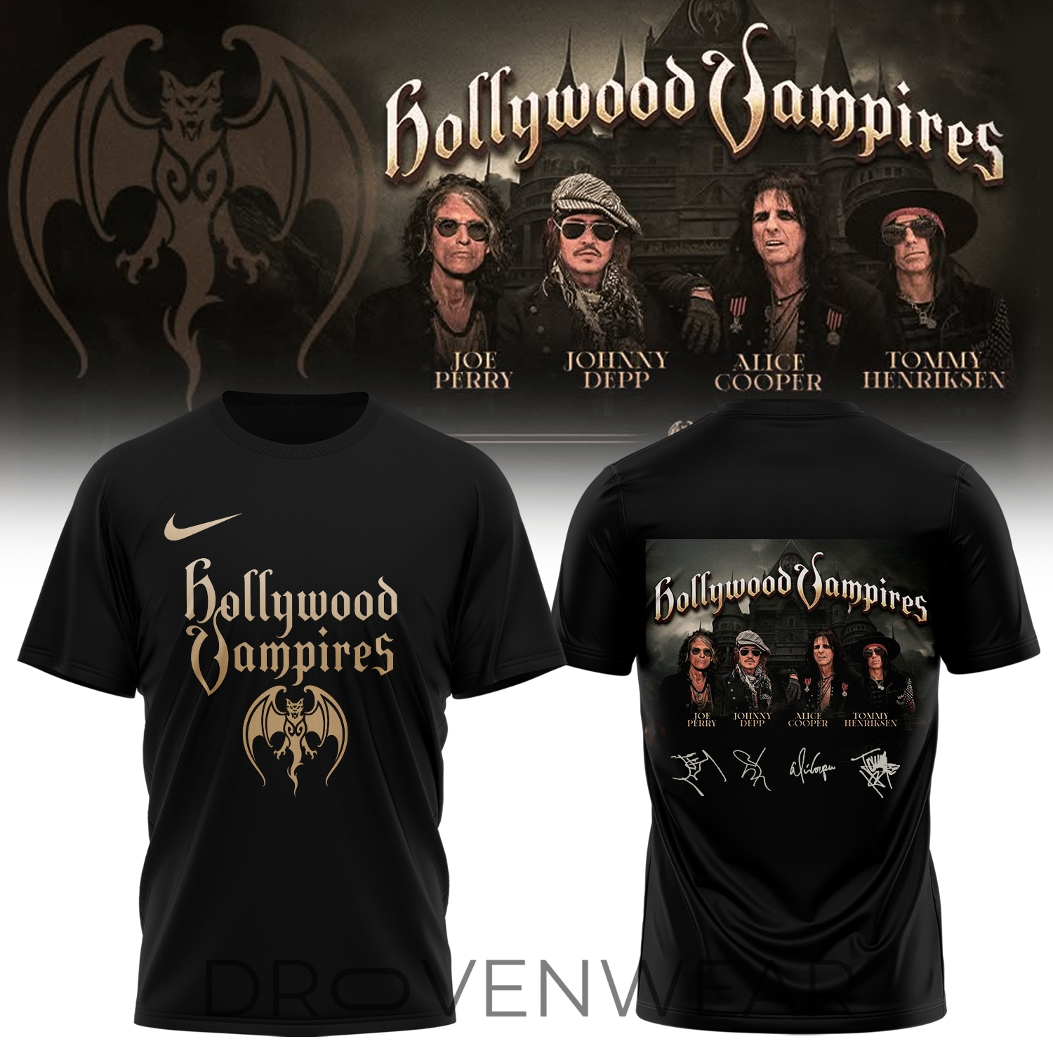 Hollywood Vampires World Tour 2026 Signed Special Black Shirt Hollywood Vampires World Tour 2026 Signed Special Black Shirt