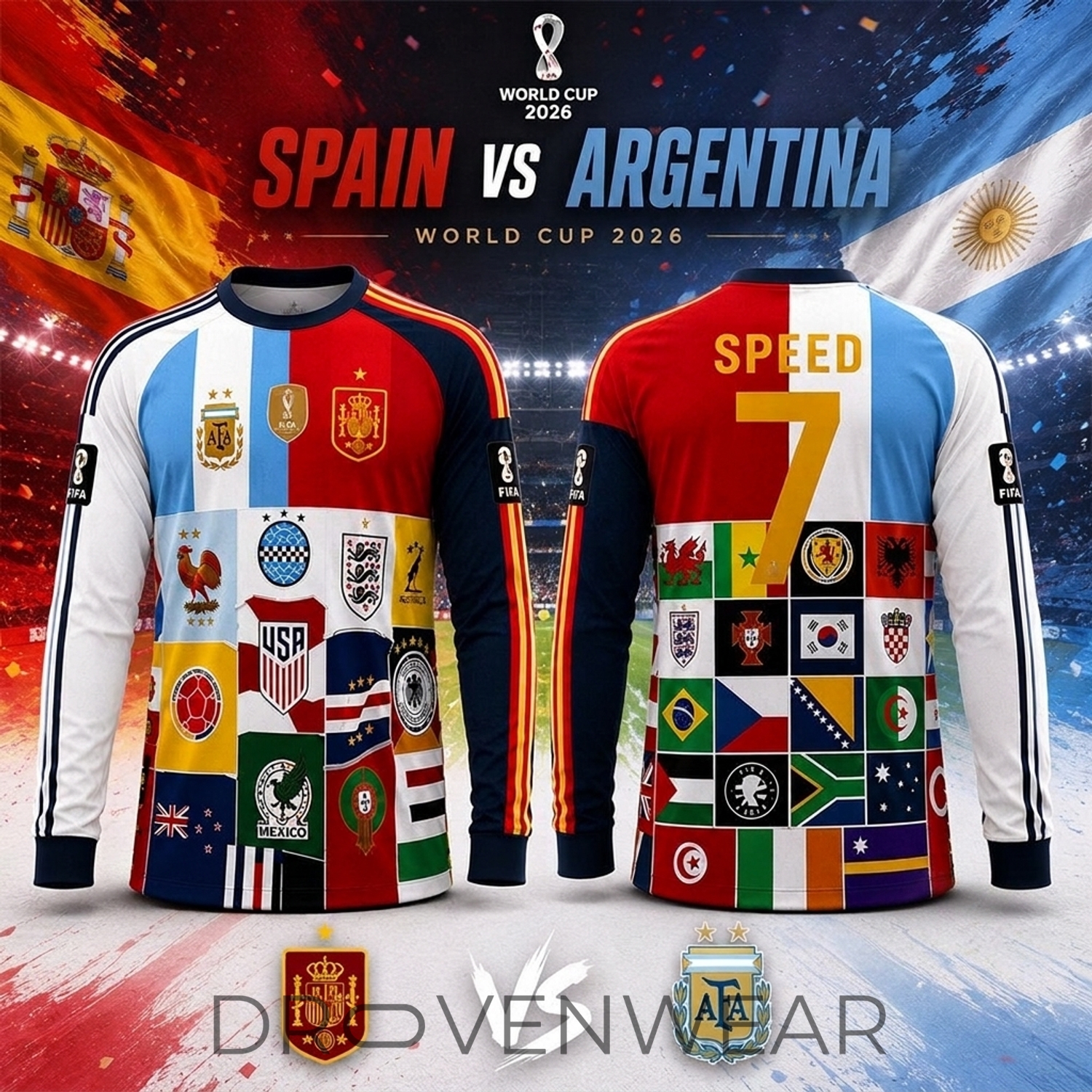 IShowSpeed All Countries FIFA World Cup 2026 Mashup Long Sleeve Jersey IShowSpeed All Countries FIFA World Cup 2026 Mashup Long Sleeve Jersey