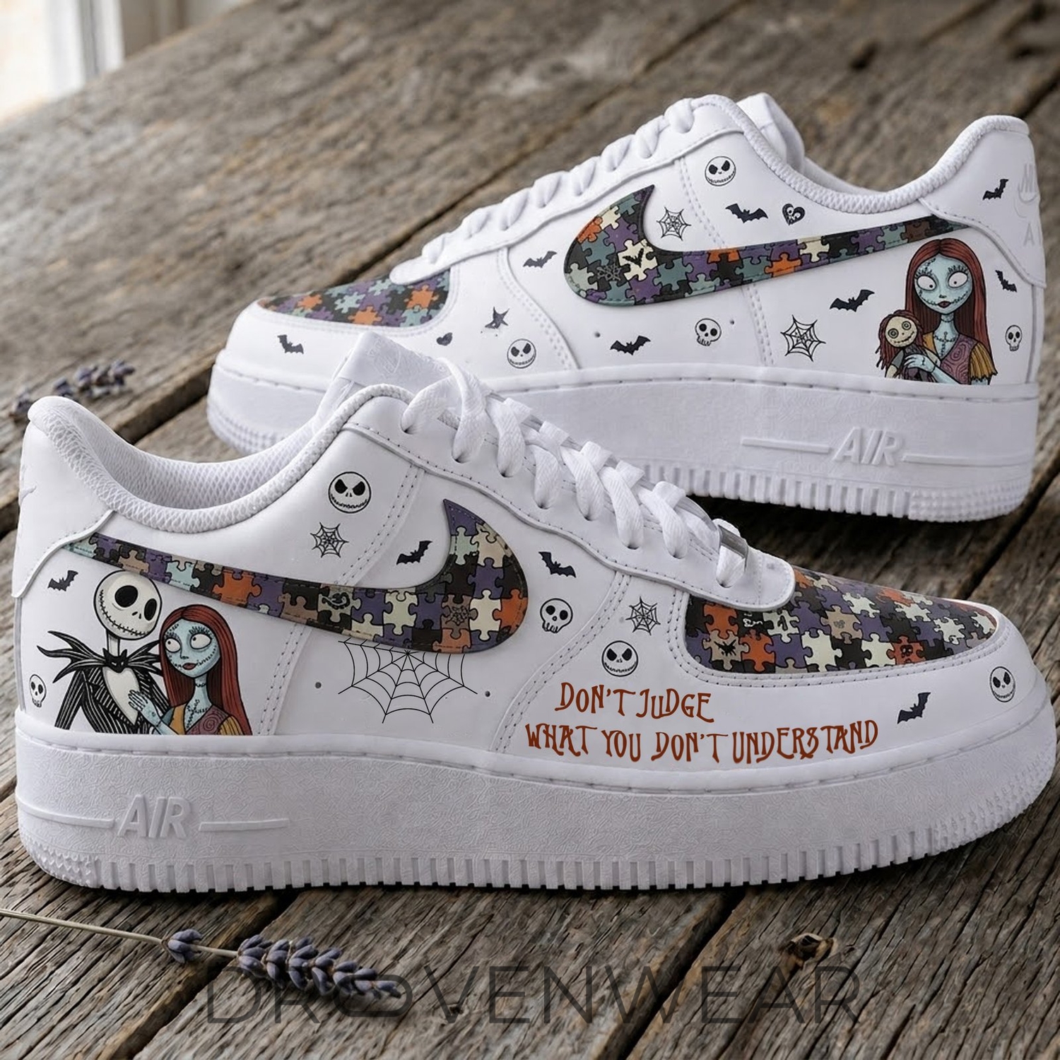 Jack Skellington and Sally Autism Puzzle Low-Top Sneakers - Don’t Judge What You Don’t Understand Jack Skellington and Sally Autism Puzzle Low-Top Sneakers - Don’t Judge What You Don’t Understand