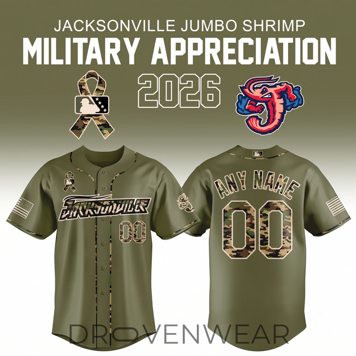 Jacksonville Jumbo Shrimp 2026 Military Appreciation Night Special Baseball Jersey Jacksonville Jumbo Shrimp 2026 Military Appreciation Night Special Baseball Jersey