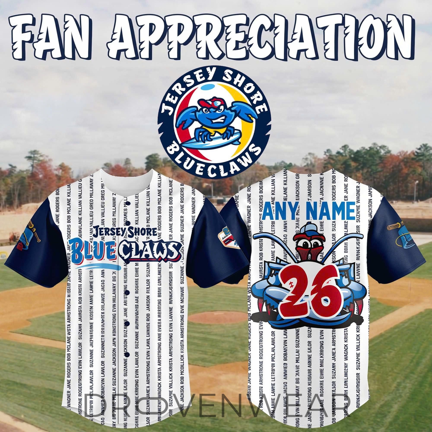 Jersey Shore BlueClaws x Fan Appreciation Typography 2026 Baseball Jersey Jersey Shore BlueClaws x Fan Appreciation Typography 2026 Baseball Jersey