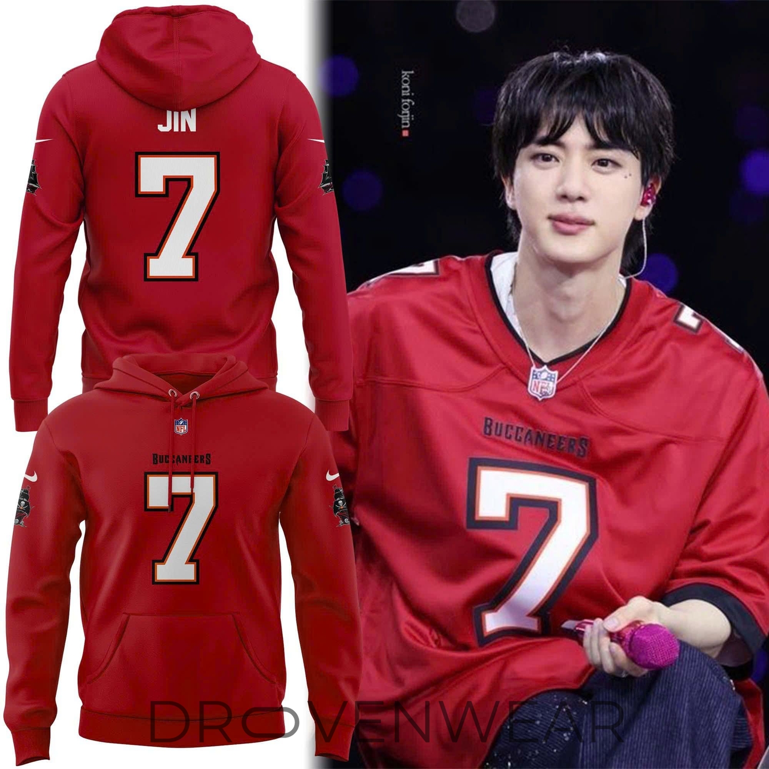 Jin BTS X Tampa Bay Buccaneers Hoodie Jin BTS X Tampa Bay Buccaneers Hoodie