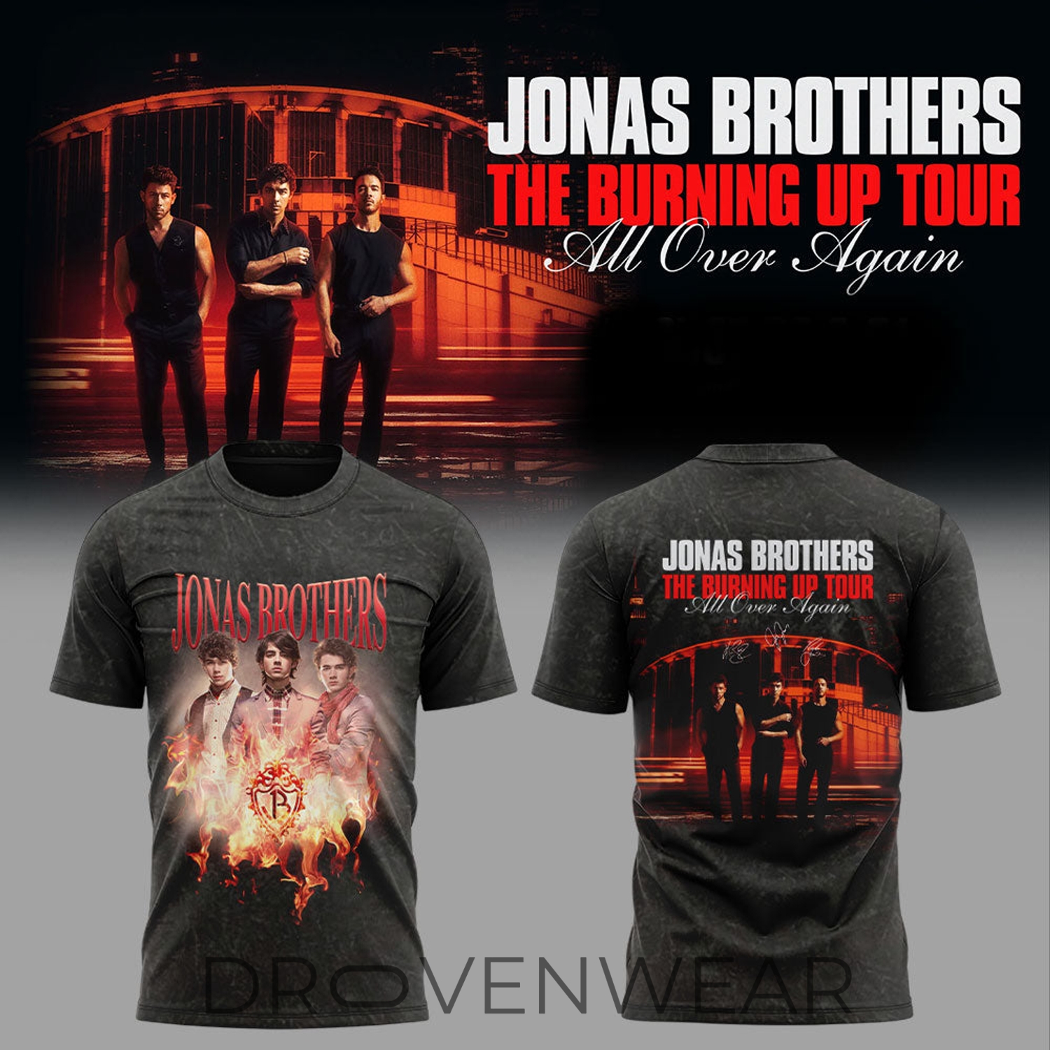 Jonas Brothers The Burning Up Tour All Over Again 2026 T-Shirt Jonas Brothers The Burning Up Tour All Over Again 2026 T-Shirt
