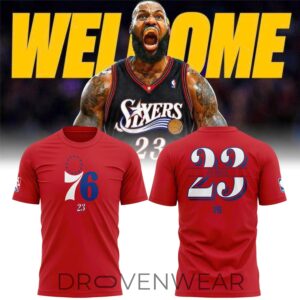 Lebron James Philadelphia 76ers In The Paint Name Red Shirt by Drovenwear.com