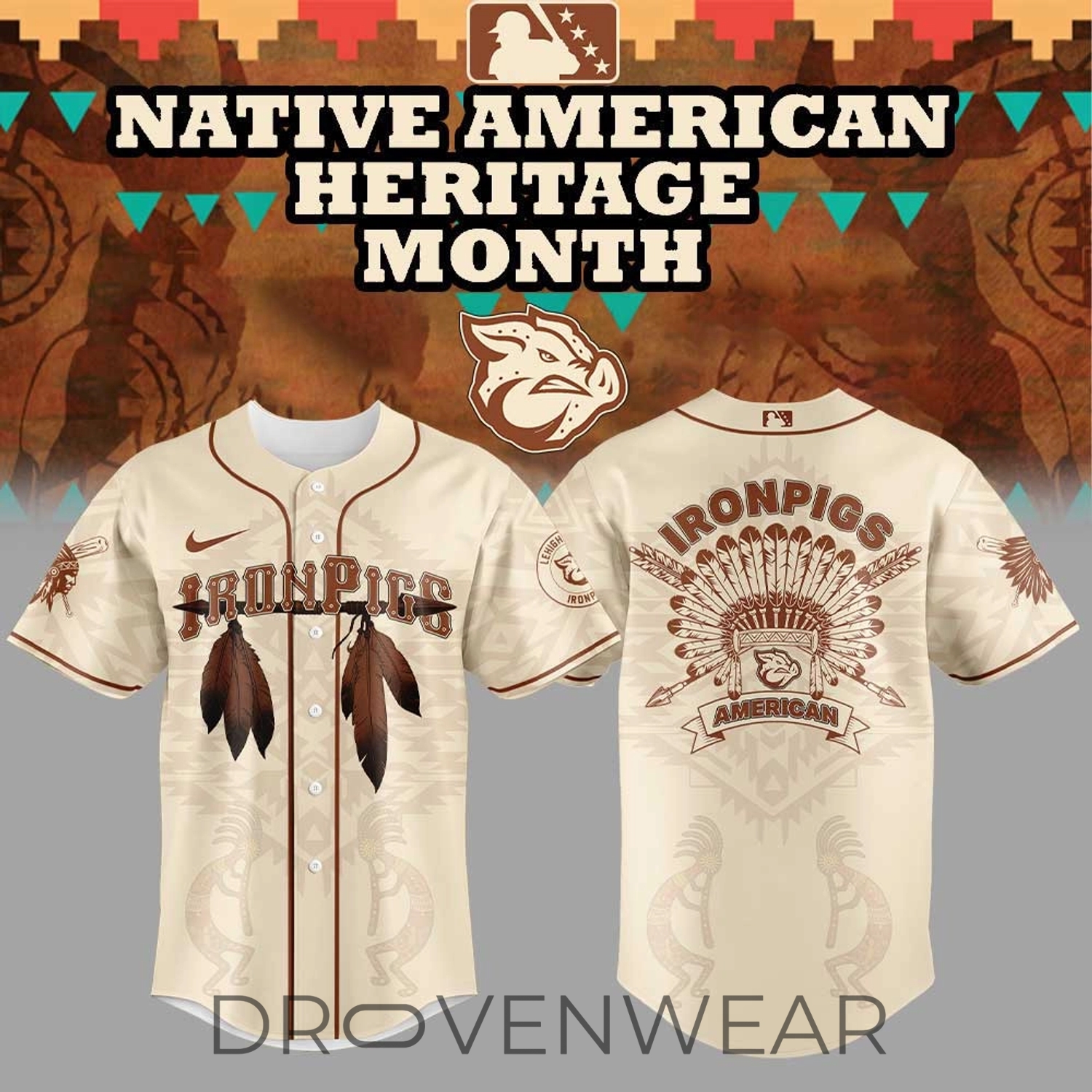 Lehigh Valley IronPigs Native American Heritage Month Limited Edition Baseball Jersey Lehigh Valley IronPigs Native American Heritage Month Limited Edition Baseball Jersey