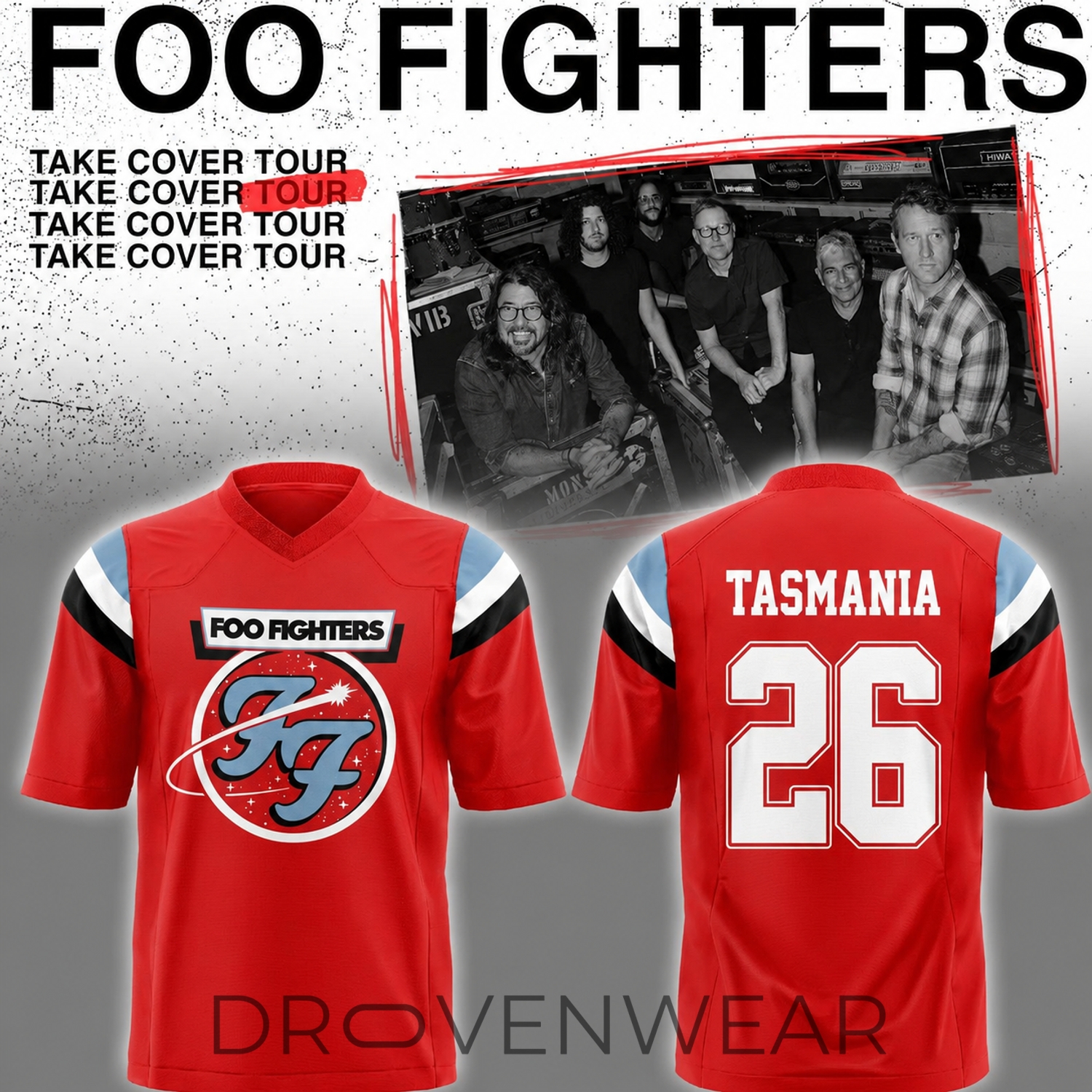 Limited Edition Foo Fighters Take Cover Tour 2026 Football Jersey V3 Limited Edition Foo Fighters Take Cover Tour 2026 Football Jersey V3