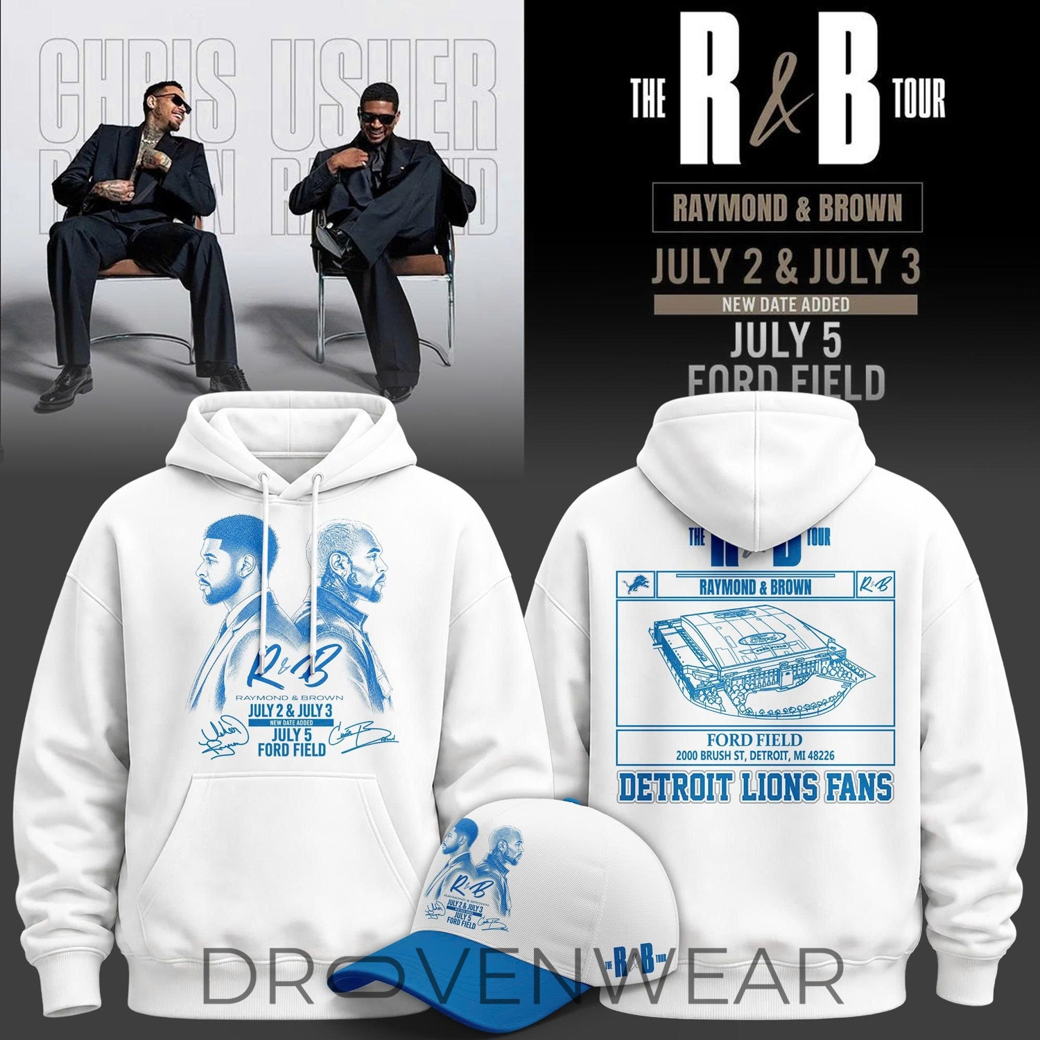 Limited Edition Hoodie Signed Chris Brown & Usher Raymond x Detroit Lions "The R&B Tour" at Ford Field (Detroit) Limited Edition Hoodie Signed Chris Brown & Usher Raymond x Detroit Lions "The R&B Tour" at Ford Field (Detroit)